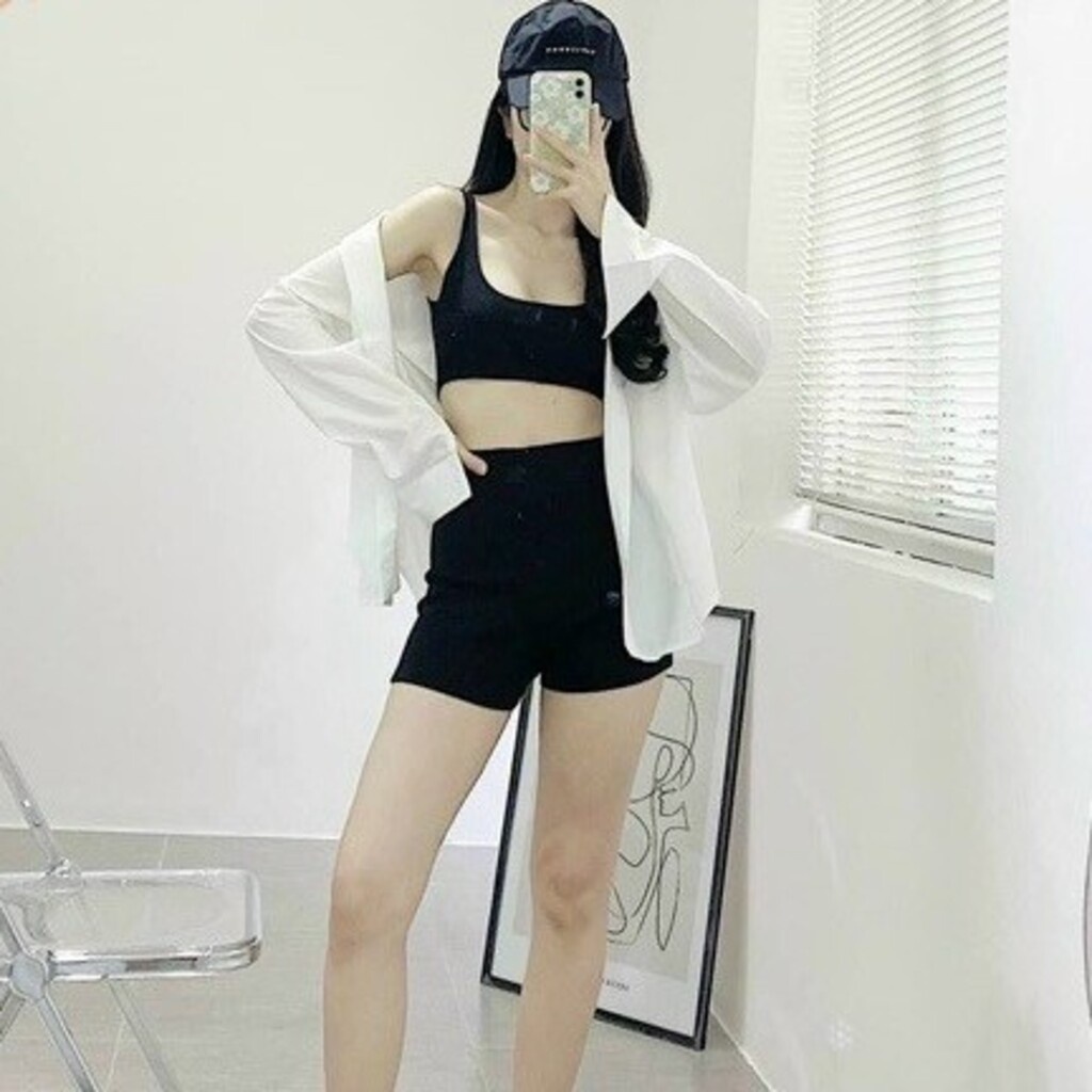 Quần legging đùi ngắn nữ biker short ôm bó vải cotton co giãn Geleva GE927