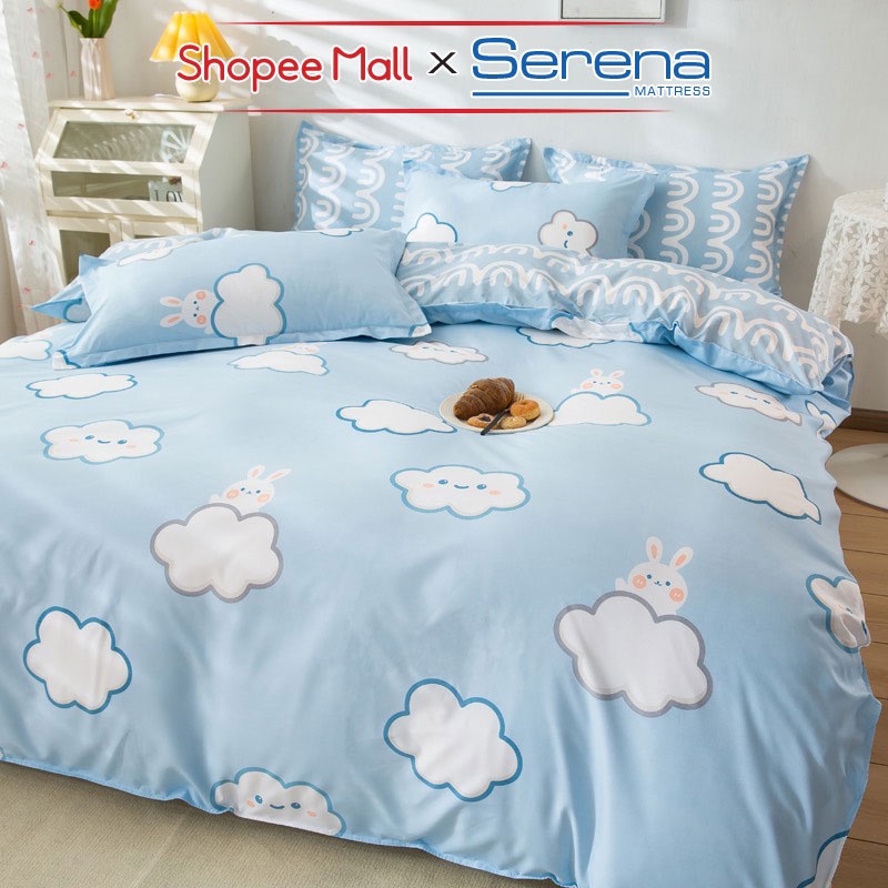 Bộ Ga Giường Cao Cấp Full 5 Món Cotton Poly SERENA MATTRESS Bộ Chăn Ra Drap Gối Đệm Nệm Trải Phủ Bọc Giường Trần Bông