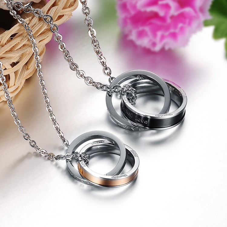 Vòng cổ Mặt Nhẫn Đôi Bằng Thép Không Gỉ Thời Trang Mới