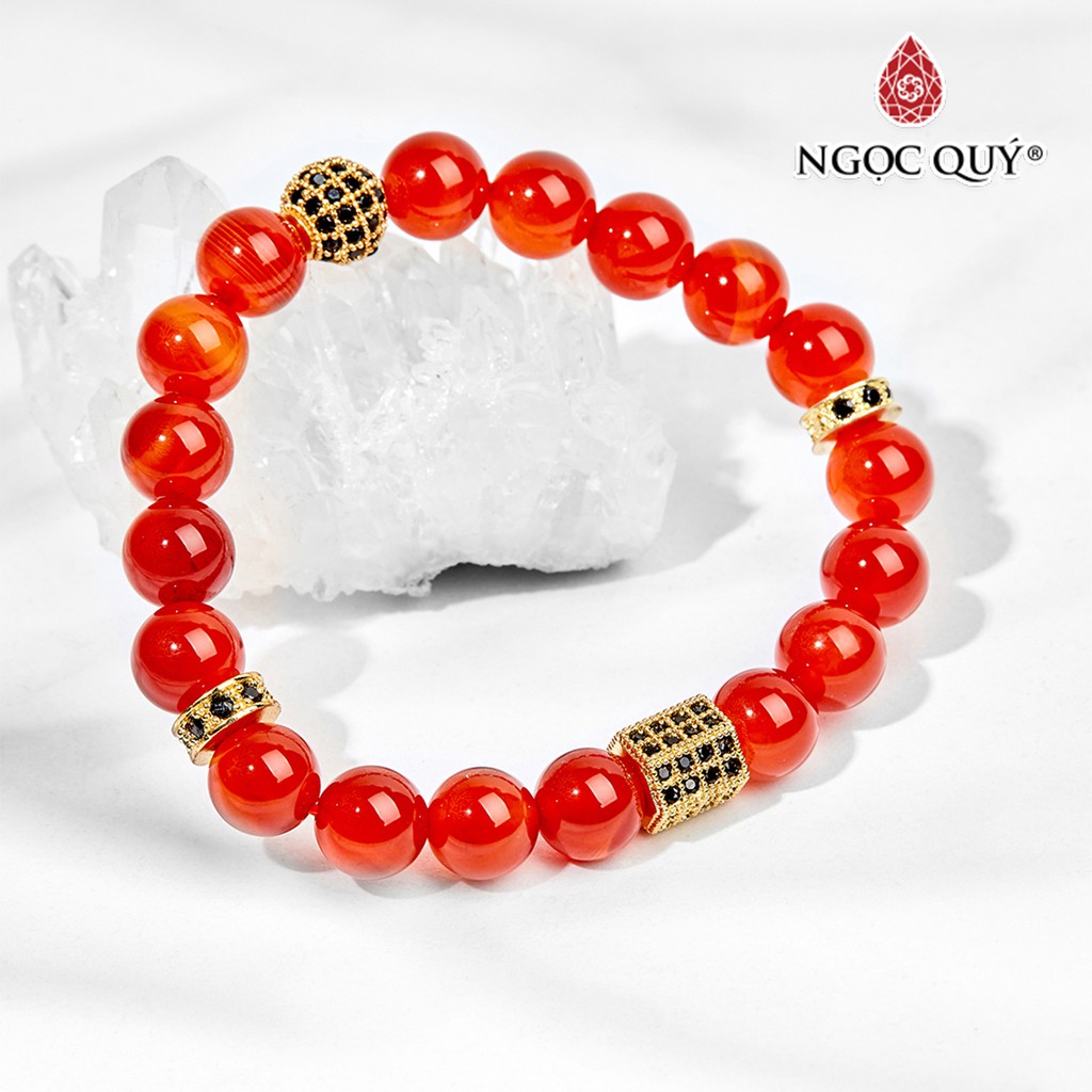 Vòng tay đá mã não đỏ phối charm đính đá size hạt 8mm - Ngọc Quý