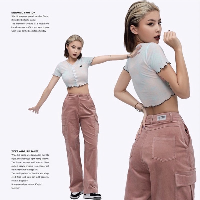 Quần hồng ống rộng gumfresh club NASTY BUT BABIE size S