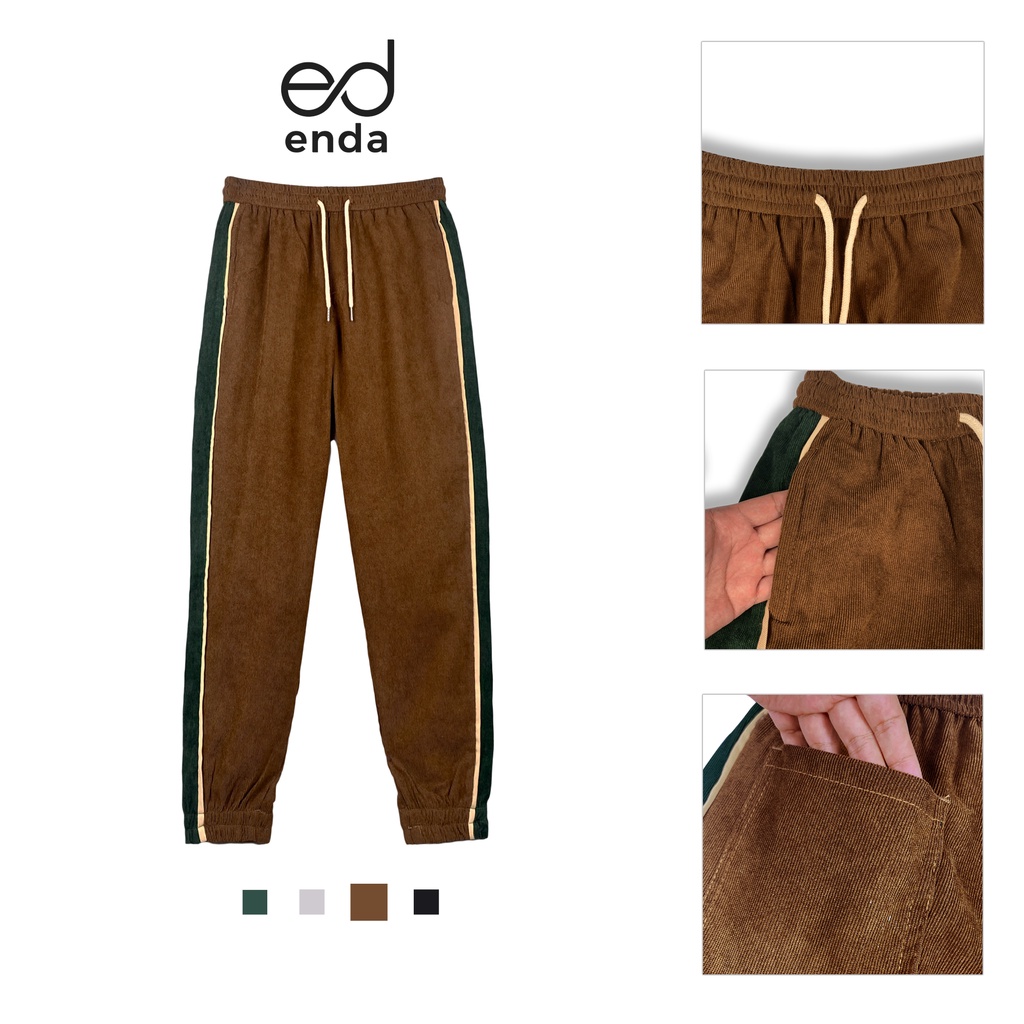 Quần Jogger nhung tăm phối sọc ENDA STORE Quần dài nam 4 màu