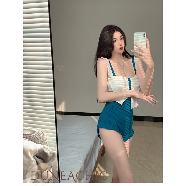 DUNEA Đồ Bơi Một Mảnh Phối Ren Thắt Nơ Dành Cho Nữ