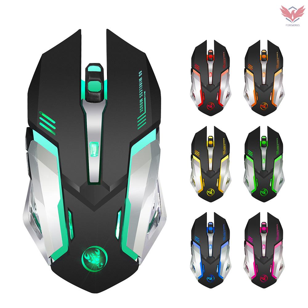 HXSJ M10 Gaming Wireless Mouse 2400 DPI Rechargeable 7 color 6 Backlight Breathing Ergonomic Mouse for Computer Desktop Laptop