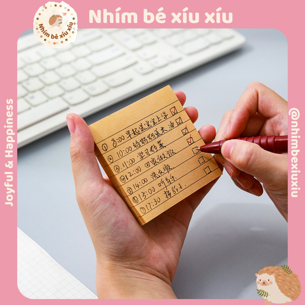 Giấy ghi chú kẻ ô vuông/kẻ ngang phong cách vintage xé dán trang trí sổ tay bujo VT330