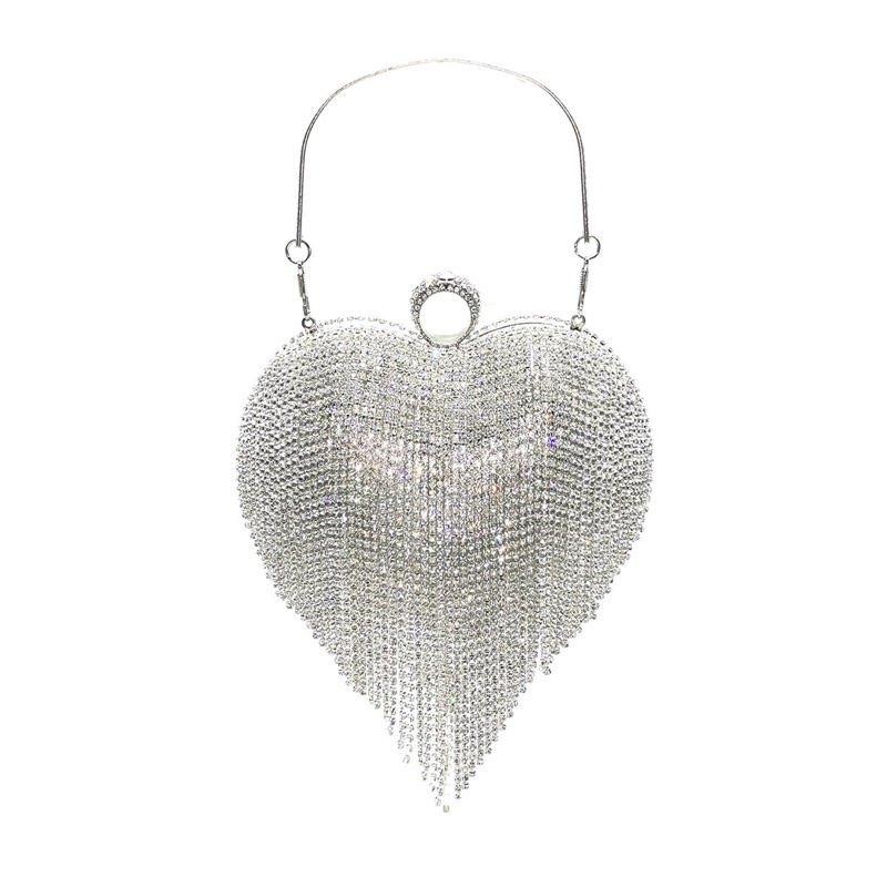 Túi xách đi tiệc hình trái tim đính đá tua rua