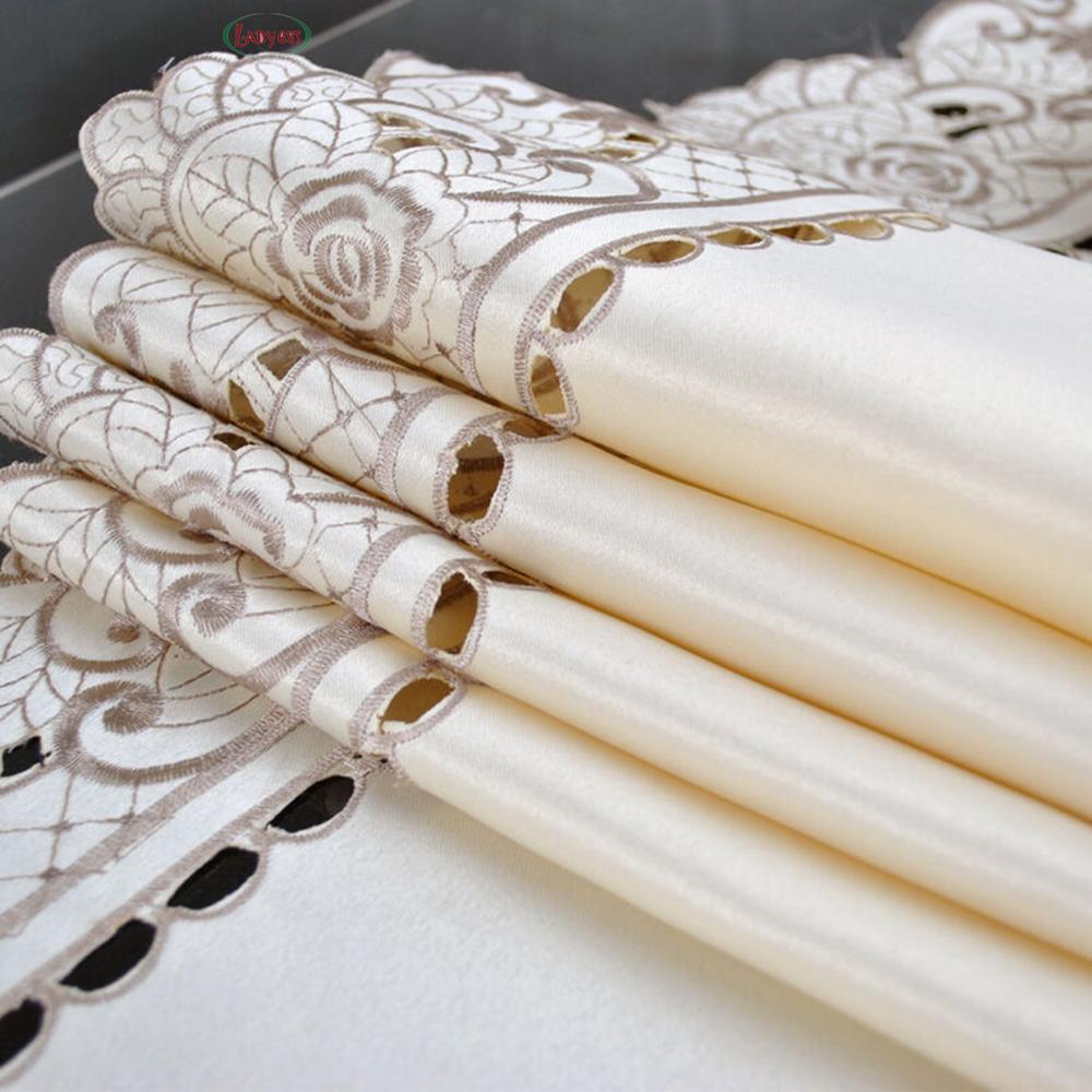 Khăn Trải Bàn Vải Satin Thêu Hoa Hình Chữ Nhật/Chữ Nhật Tiện Dụng