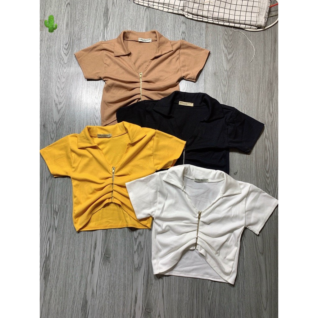 Áo cổ bẻ nhún có zip kéo trước ngực vải borip co giãn tốt siêu cá tính TTPK0108