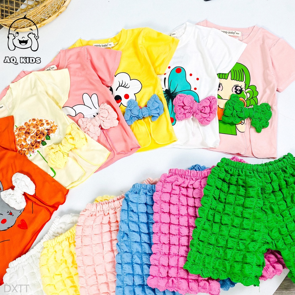 Đồ bộ thời trang bé gái size đại 8-30kg, Áo thun lạnh + quần đũi xốp thời trang chính hãng Minlybaby BLDX7