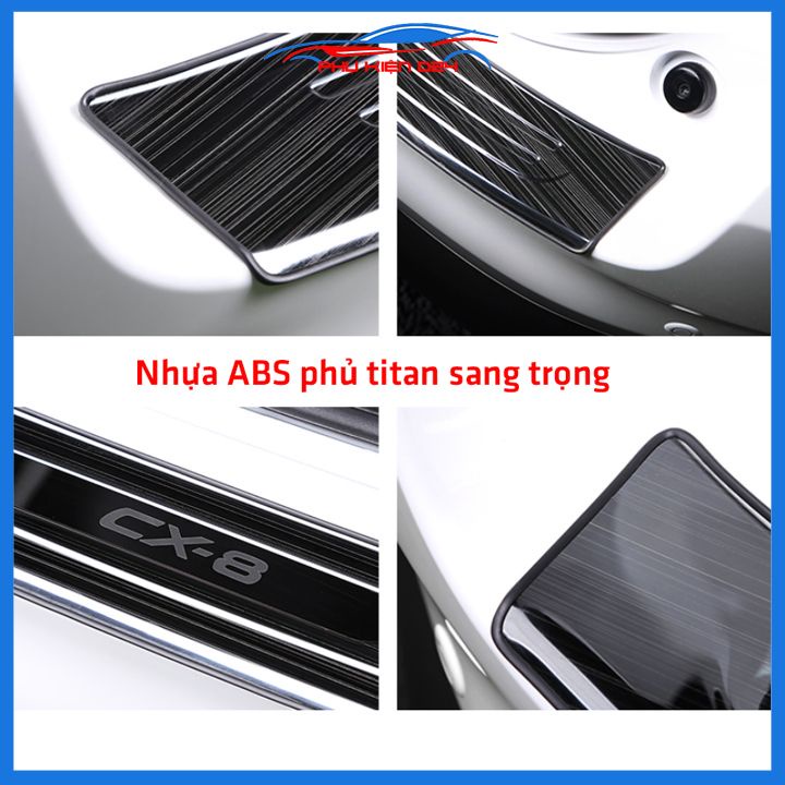 Ốp chống trầy cốp Mazda CX8 thép không gỉ vân titan bảo vệ xe chống va đập