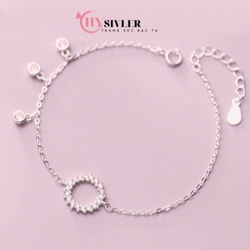 Lắc chân bạc ta huyền thoại biển xanh mặt trời 3 đá rơi xinh xắn lắc chân nữ bạc thật nạm đá hình tròn