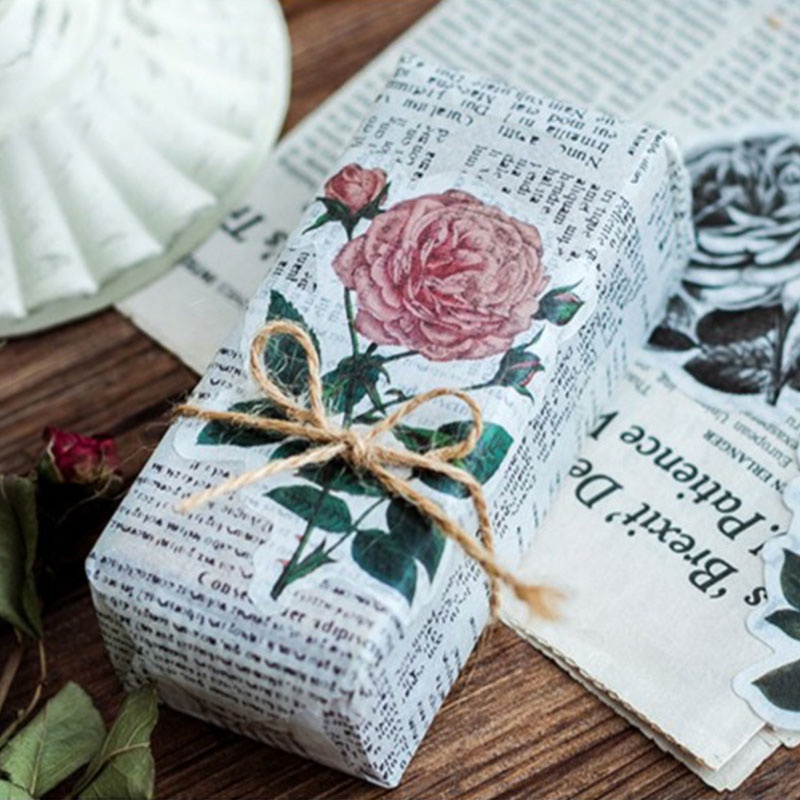 Bộ 60 miếng dán trang trí sổ tay hình đầu lâu và hoa lá phong cách Vintage DIY