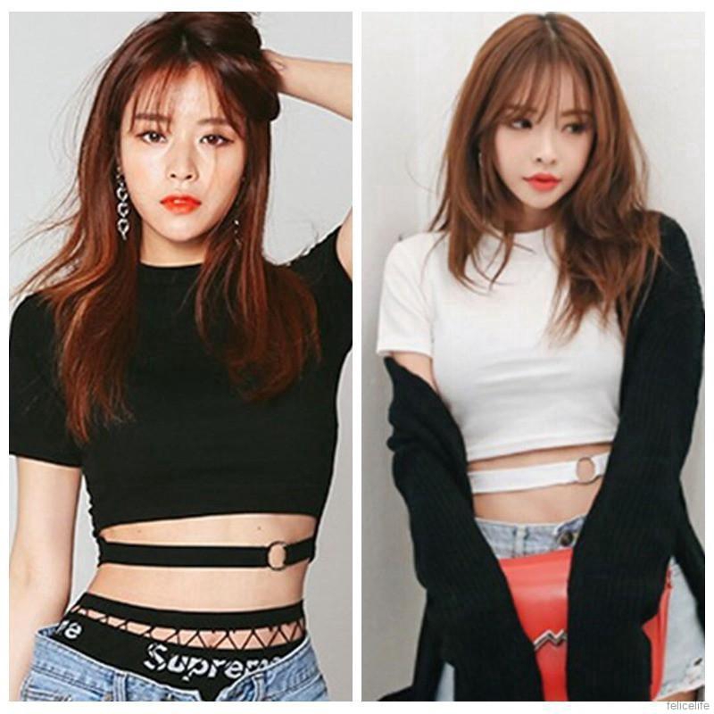 FREESHIP ĐƠN 99K_ Áo Croptop tay ngắn cổ tròn thiết kế quyến rũ