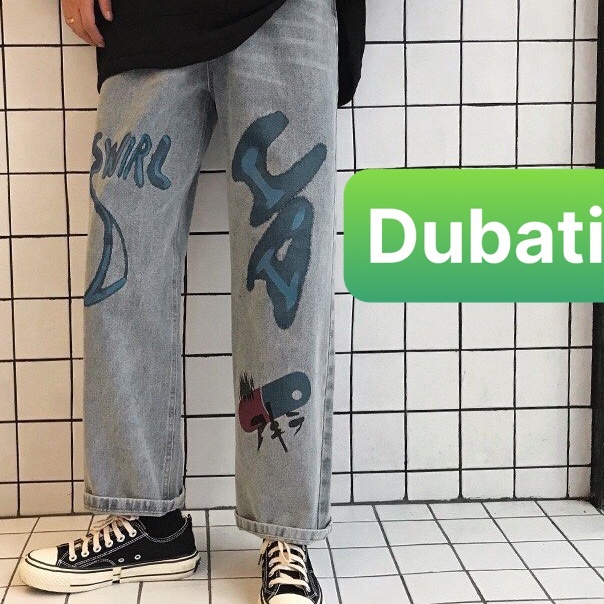 QUẦN BAGGY NAM, QUẦN JEAN NAM IN CHỮ KIỂU MỚI HOT TREND 2021- DB 43- DUBATI FASHION