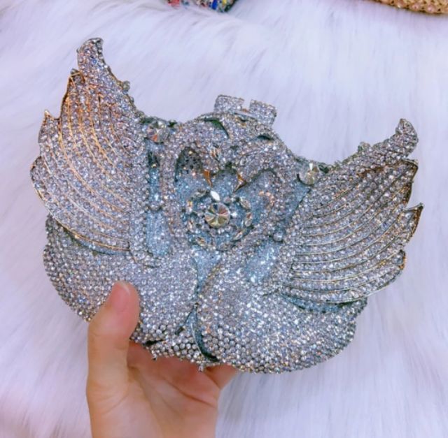 SIÊU PHẨM Clutch thiên Nga cặp đôi tình yêu đính đá cao cấp ví dự tiệc sang trọng mã 67