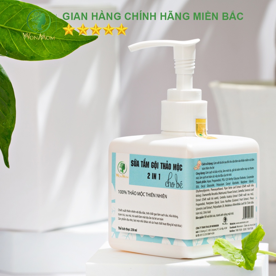 [ Giảm 35K - Đơn 339K ] Sữa tắm gội thảo mộc 2 in 1 cho bé Wonmom 250ml