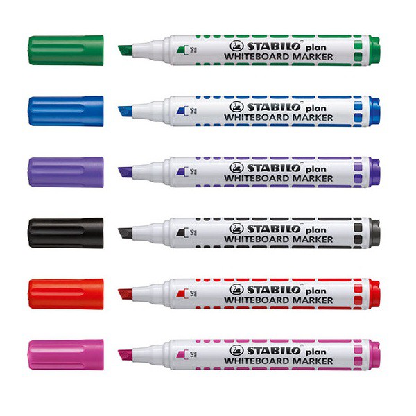 Bộ 6 Bút viết bảng đầu vuông STABILO plan WHITEBOARD MARKER (WM643-6C)