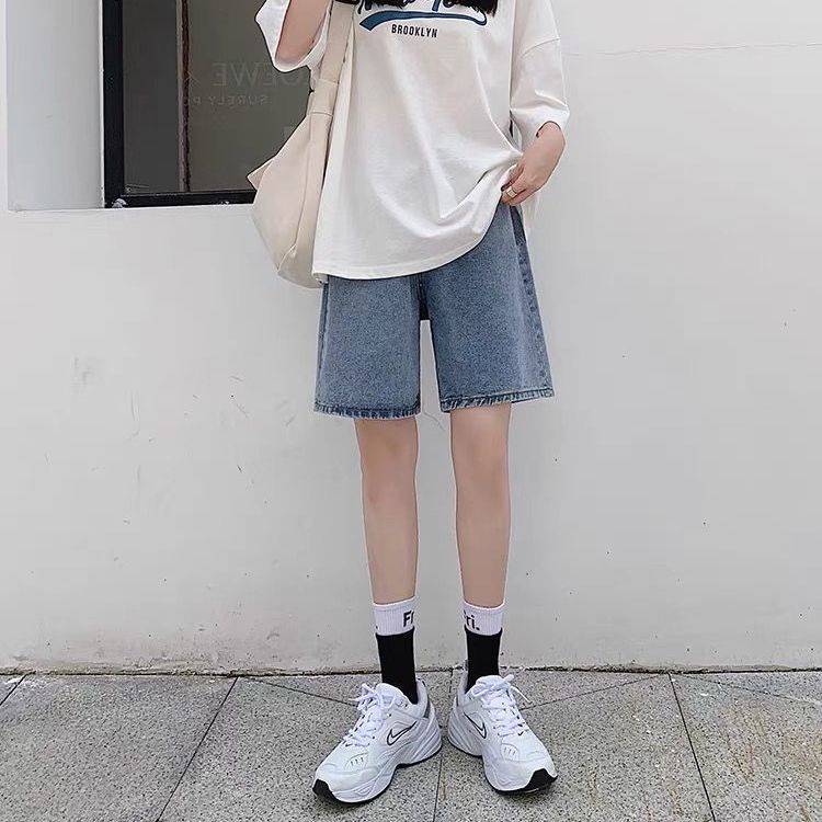 Quần Short Denim Cạp Cao Ống Rộng Thời Trang Hè 2022 Mới Cho Nữ