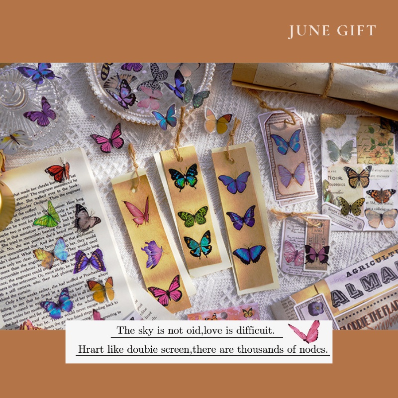 Gói 40 sticker, nhãn dán các loài bướm trang trí sổ, làm journal