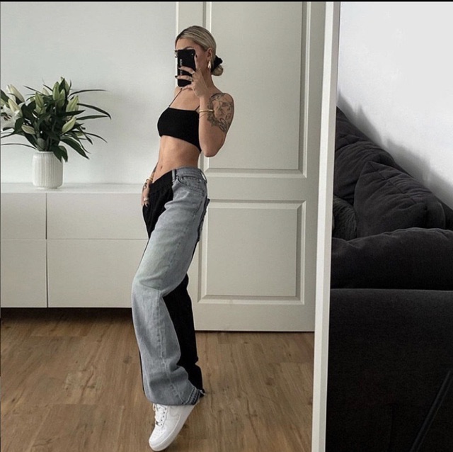 [AdorablexBeautiful] Quần Jeans Suông 2 Màu Xanh Đen Phong Cách Độc Lạ Ulzzang Hot Trend