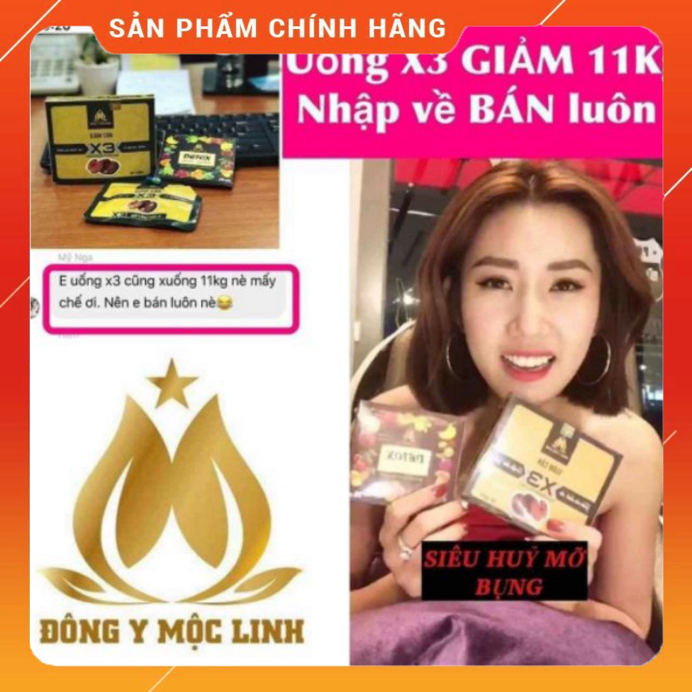 Giảm Cân Slim X3 Đông Y Mộc Linh (Tặng 1 hộp detox tan mỡ ban đêm ,free ship liên hệ Shop)