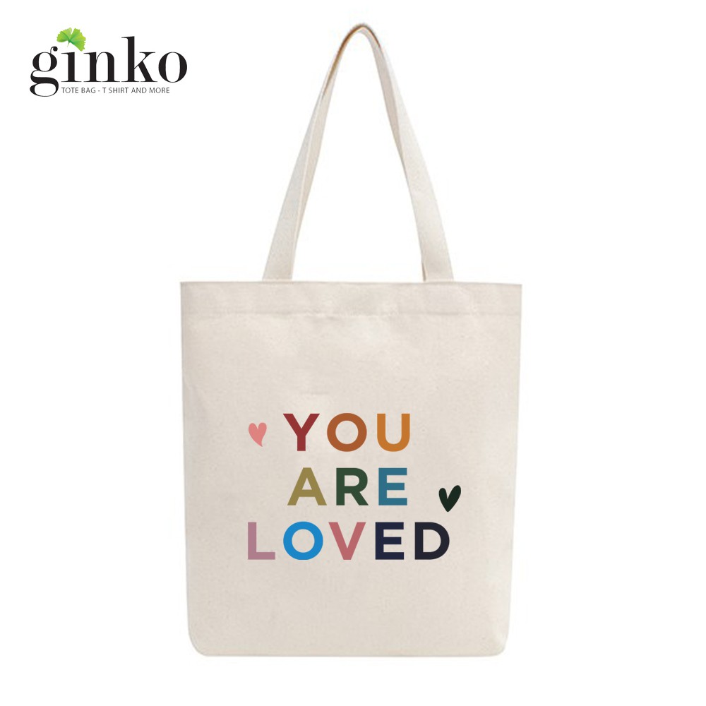 [Mã BMBAU50 giảm 50K đơn 150K] Túi Tote Vải Mộc GINKO Dây Kéo In Hình You Are Beloved M04