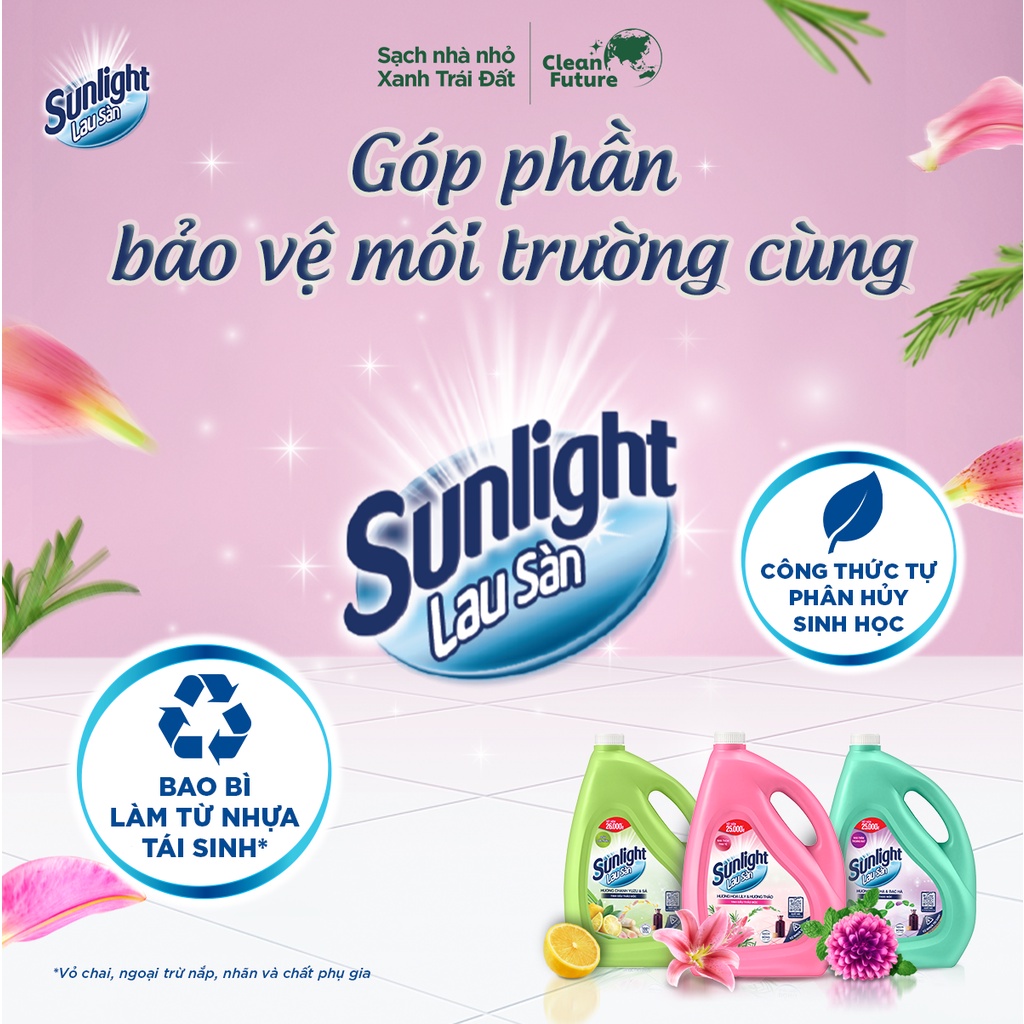 Nước lau sàn Sunlight Tinh dầu Thảo mộc Sạch bóng ngát hương Chai 3.6 KG (Hoa Hạ - Bạc Hà | Lily - Hương Thảo)