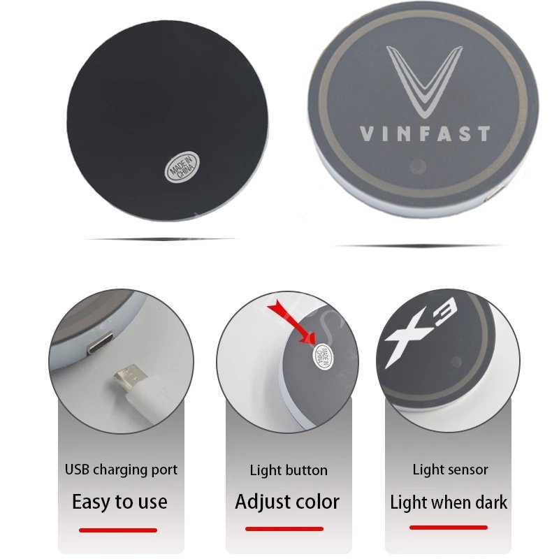Set 1 / 2 Đế Lót Ly Có Đèn LED 7 Màu Cho Vinfast VF8 VF9 E34