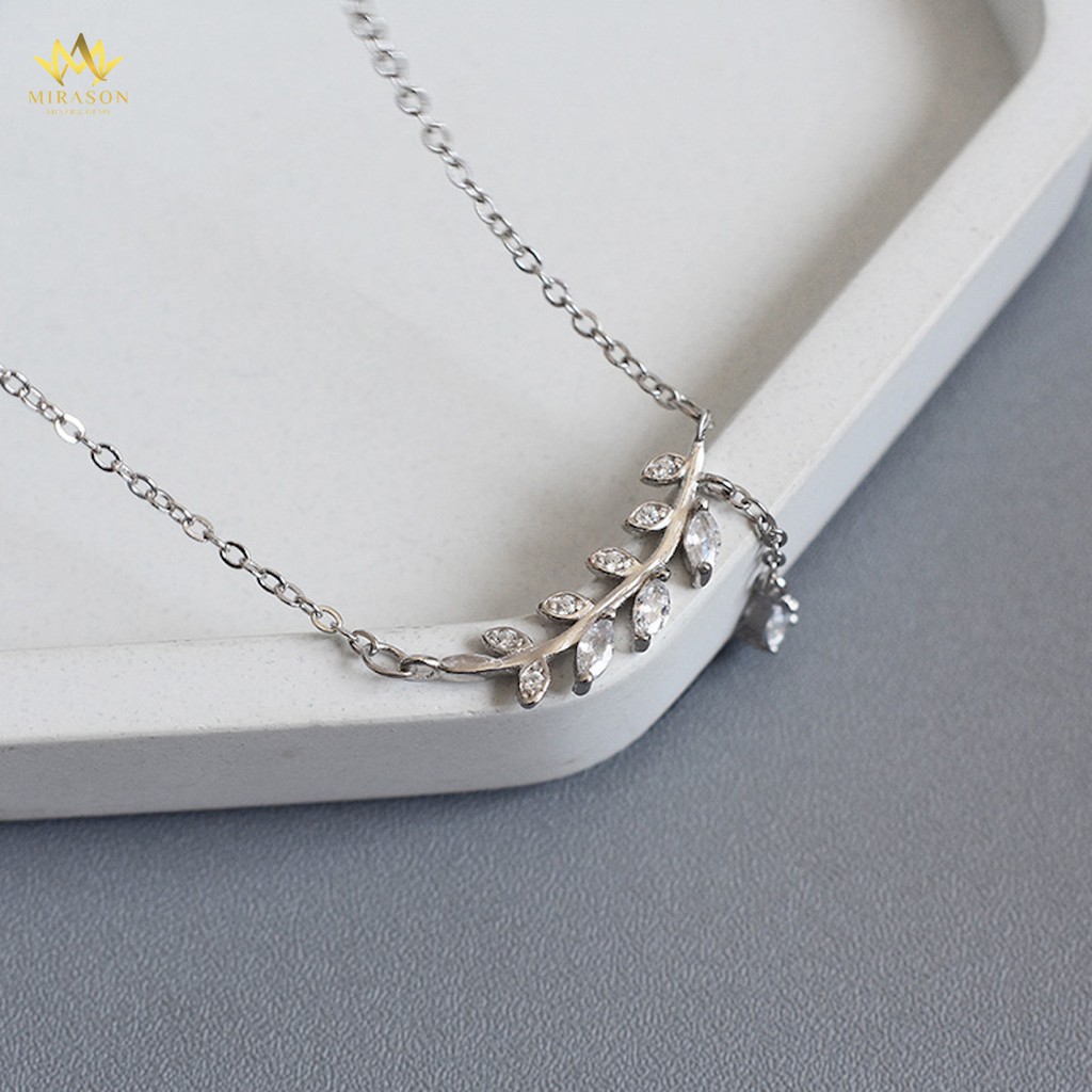 Dây Chuyền Bạc Nữ MIRASON Lá Nguyệt Quế Nạm Đá Sáng Lấp Lánh MDC017 - Vòng Cổ Nữ Bạc 925 Cao Cấp