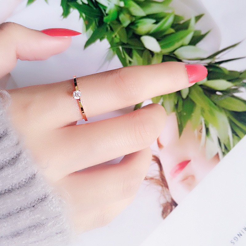 Nhẫn đeo tay mạ vàng hồng 18K đính kim cương giả phong cách Hàn Quốc đơn giản dễ phối đồ