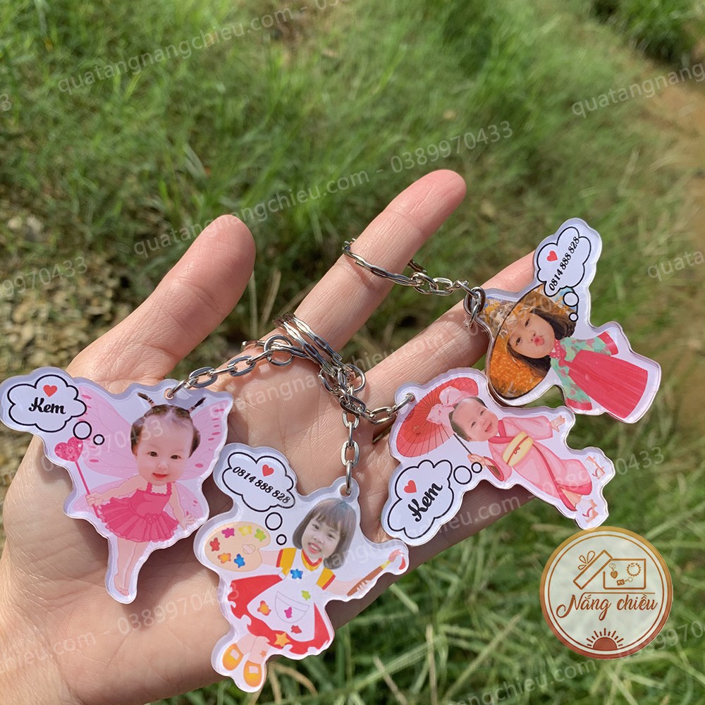 Móc khoá cắt ghép chibi theo yêu cầu, móc khóa in hình cá nhân, móc ghép ảnh con yêu, chất liệu mika , sáng bóng và toàn