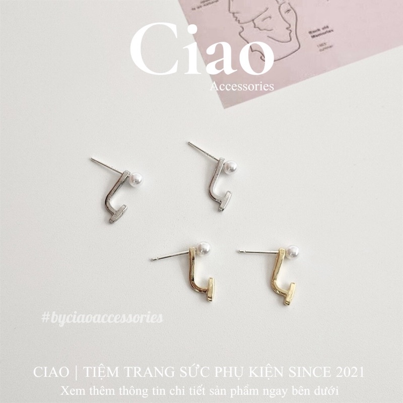 [HOẢ TỐC 1H] Khuyên tai/ Bông tai dáng dài mạ bạc S925 thiết kế đính hạt ngọc đơn giản Ciao accessories