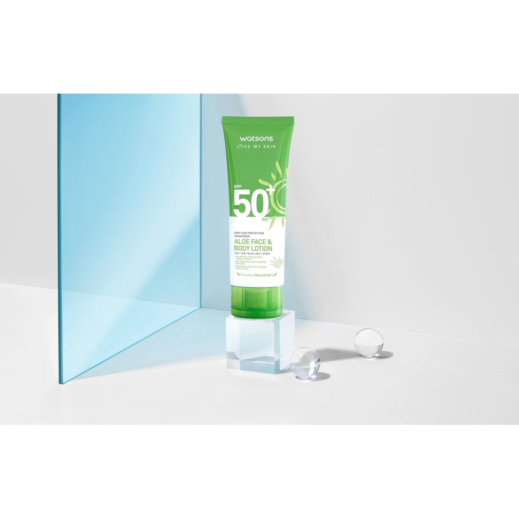 Sữa Dưỡng Chống Nắng Watsons High Protection Sunscreen Aloe Face &amp; Body Lotion SPF50+ PA+++ 100ml