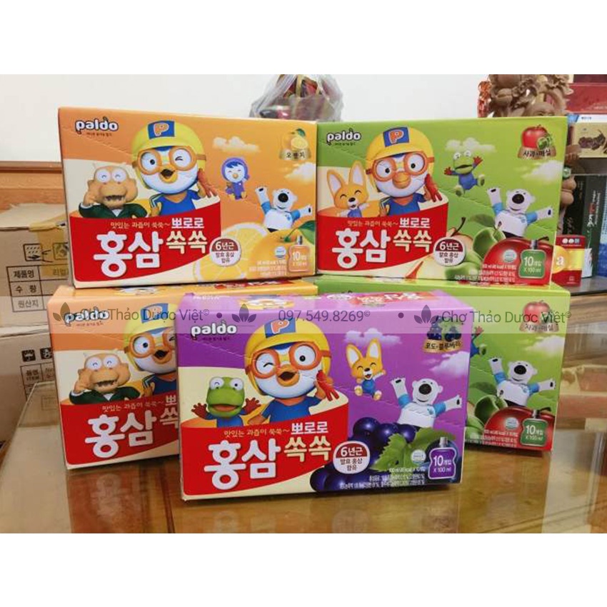 Nước hồng sâm hoa quả Hàn Quốc Hộp 10 gói ( Thạch trái cây Pororo cho bé) - Chợ Thảo Dược Việt