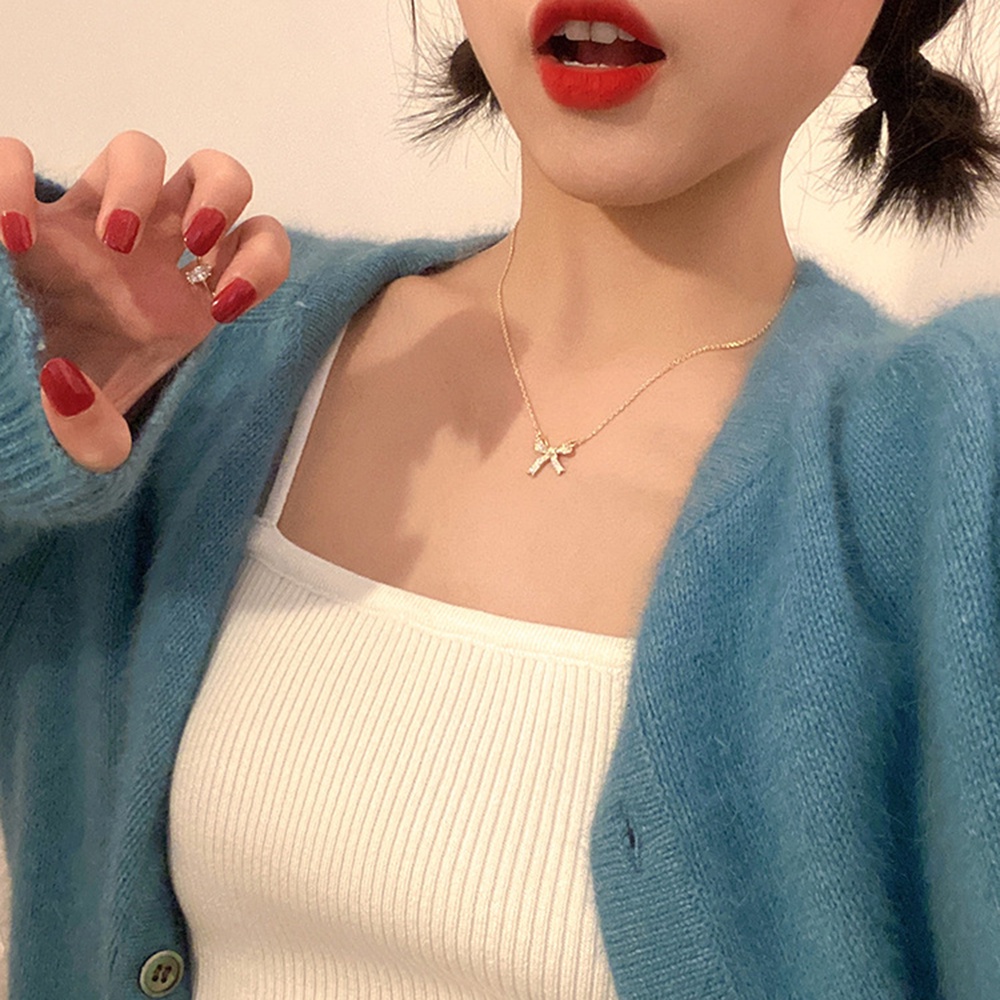 Dây chuyền mặt nơ đính đá thời trang thanh lịch dành cho nữ Yanqueens Đồ trang sức