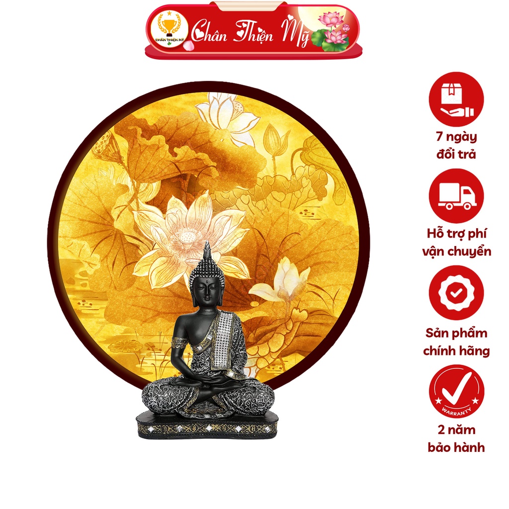 Đèn Hào Quang Hoa Sen 3D In Tranh Trúc Chỉ CHÂN THIỆN MỸ, Tranh Treo Phòng Thờ, Trang Trí Tượng Phật TC-HQ-76