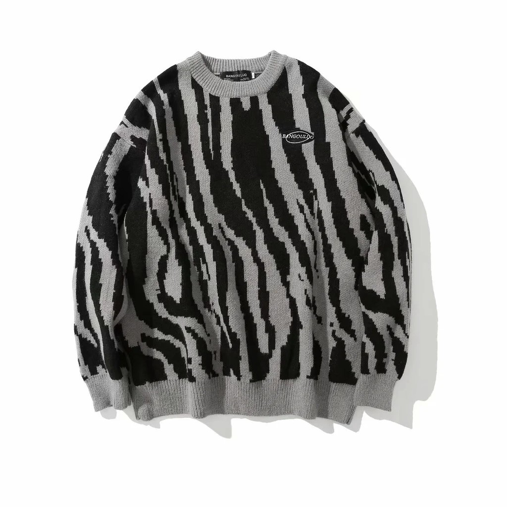 Áo Sweater Dáng Rộng Họa Tiết Sọc Ngựa Vằn Phong Cách Nhật Hàn Cổ Điển Thời Trang Thu Đông Size M-2XL