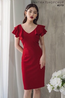 Đầm body cổ V tay bèo ( kèm clip + ảnh thật)