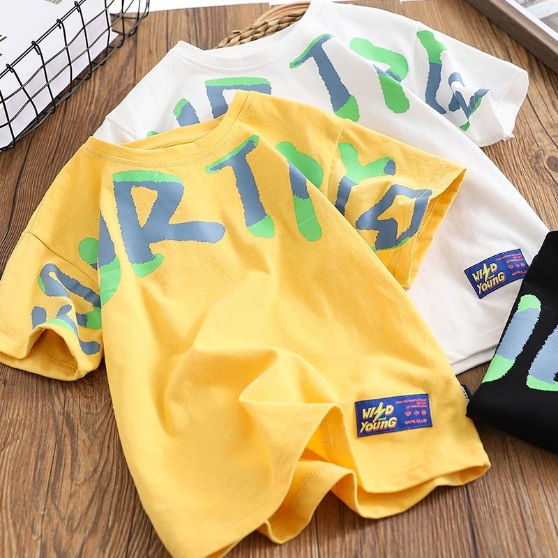 Áo Thun Cotton Tay Ngắn In Chữ Thời Trang Mùa Hè Mới Dành Cho Bé Trai