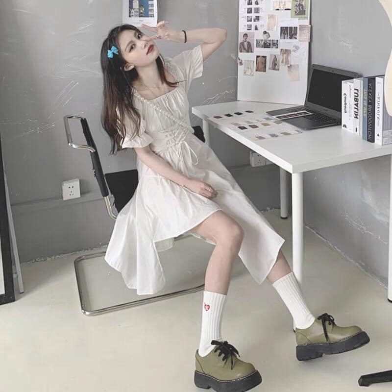 Váy đan dây lệch tầng - Váy đầm nữ cộc tay thiết kế hàn quốc freesize dáng lệch tầng lạ mắt cực xinh C332