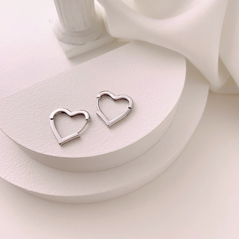 Bông tai bạc nữ dạng bấm hình trái tim DaLiA Jewelry khuyên tai không cần chốt dễ đeo cho nàng