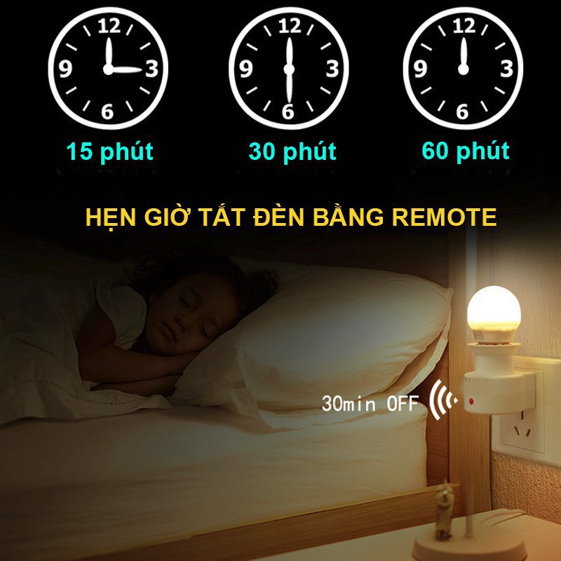 Phích cắm Đuôi đèn chân xoáy E27 - Bật Tắt điều khiển từ xa có Remote