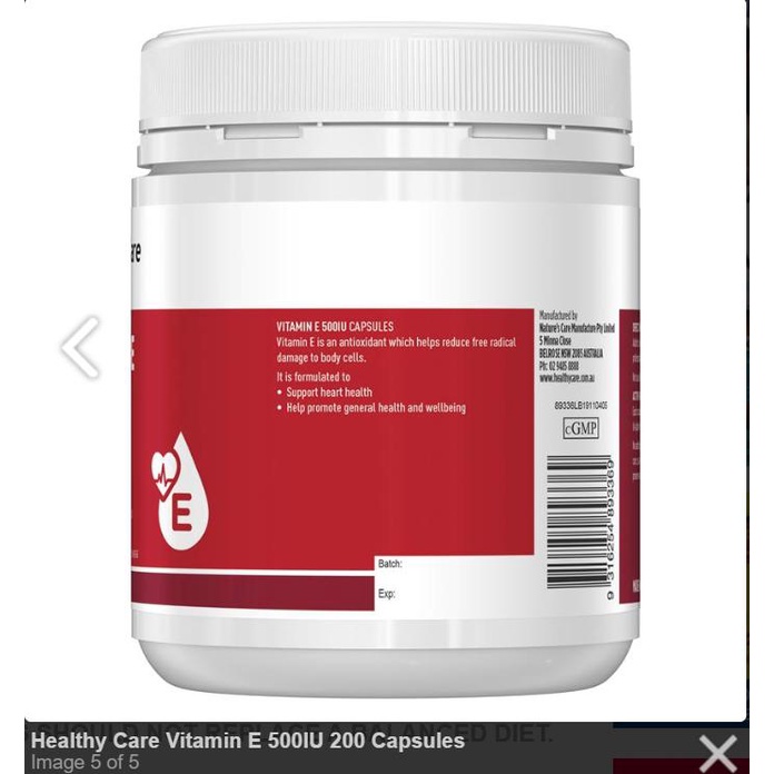 Viên uống vitamin e 500iu healthy care 200 viên úc, giúp đẹp da, chậm lão hóa