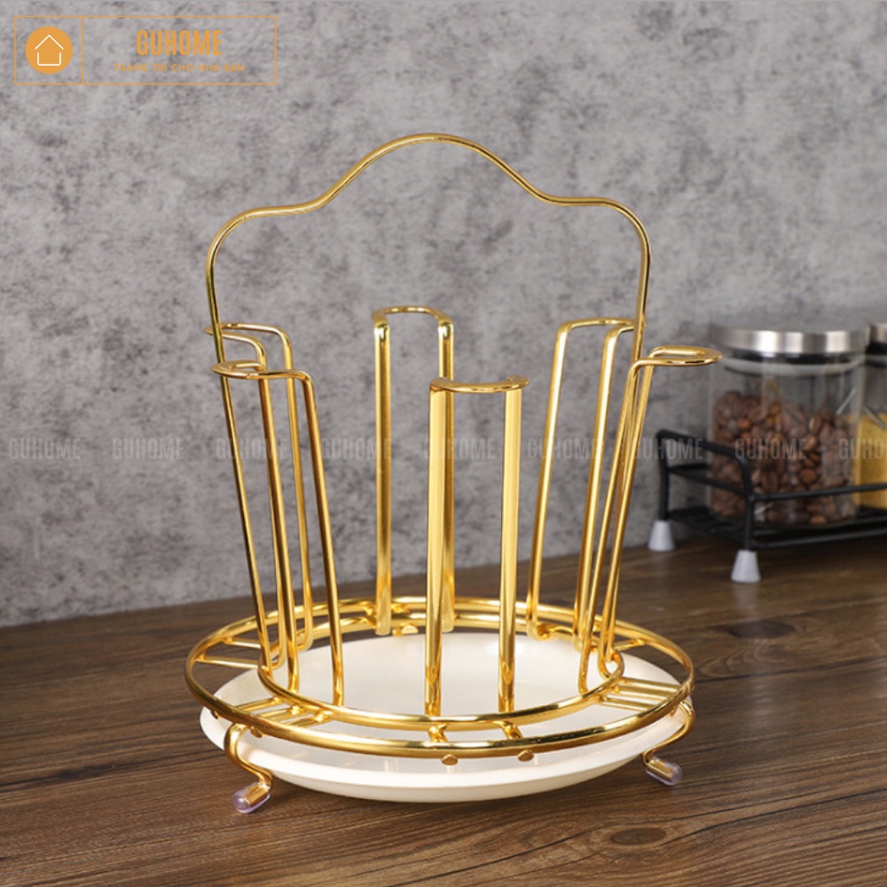 KHAY ÚP CỐC, ÚP LY HỢP KIM MẠ VÀNG KÈM KHAY HỨNG NƯỚC CAO CẤP [ BẢO HÀNH 6 THÁNG ]