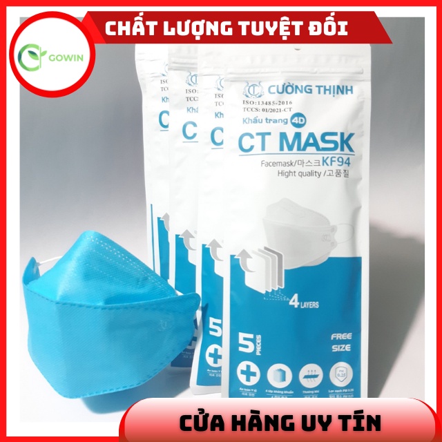 Khẩu Trang  KF94 CT mask 4D Y Tế Cường Thịnh Xuân Lai Chất Dày Dặn Quai Bền Dáng Đẹp Ôm Sát Mặt Gói 5C