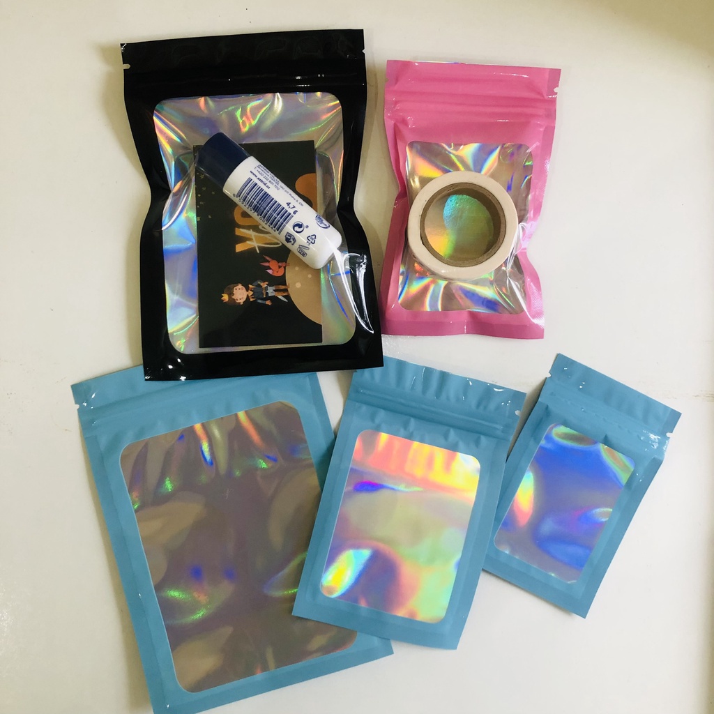 100 Túi zip HOLOGRAM 6 MÁU, chất túi Bóng, có 4 size từ nhỏ đến lớn.
