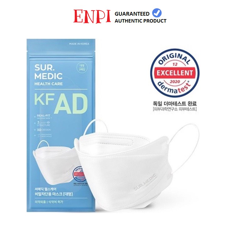 Khẩu trang Sur Medic 3 Lớp Kháng Khuẩn KF-AD 99,99% - 3 cái/túi zip