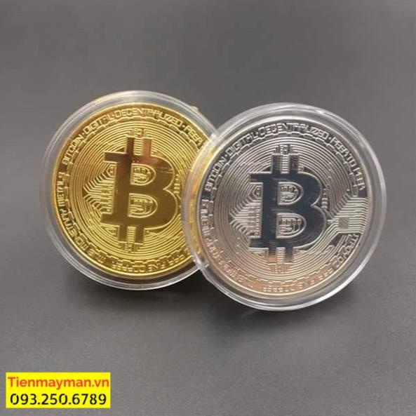 Đồng tiền may mắn Bitcoin Mạ vàng 24 + Hộp nhựa đi kèm