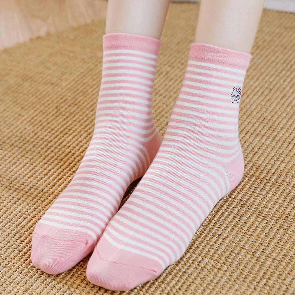 Mocho Vớ Cotton Ống Lửng Vừa Họa Tiết Mèo Kitty Và Hoa Ngọt Ngào Thoải Mái Cho Nữ