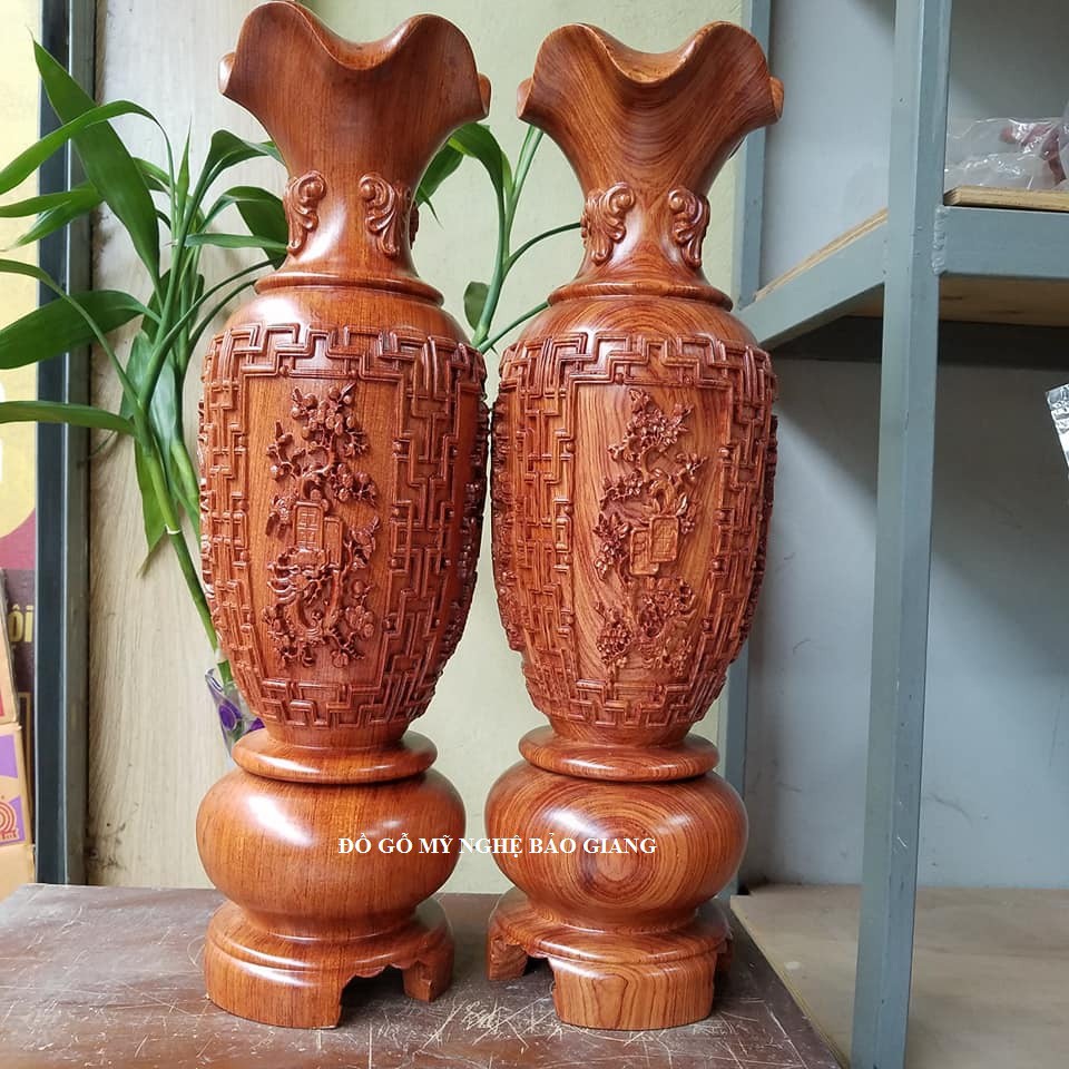 Cặp lộc bình gỗ hương cặp lục bình gỗ hương khắc tứ quý cao 40 cm